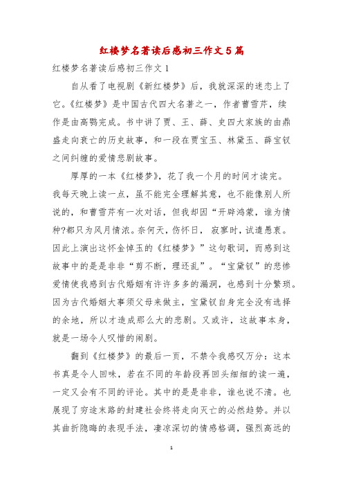 红楼梦名著读后感初三作文5篇