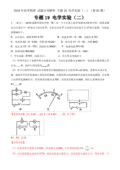 2019年高考物理 试题分项解析 专题19 电学实验(二)(第02期)