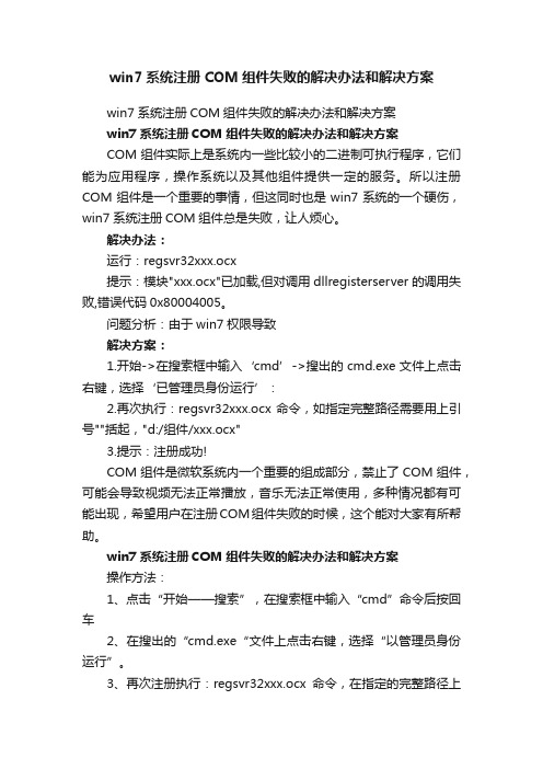 win7系统注册COM组件失败的解决办法和解决方案