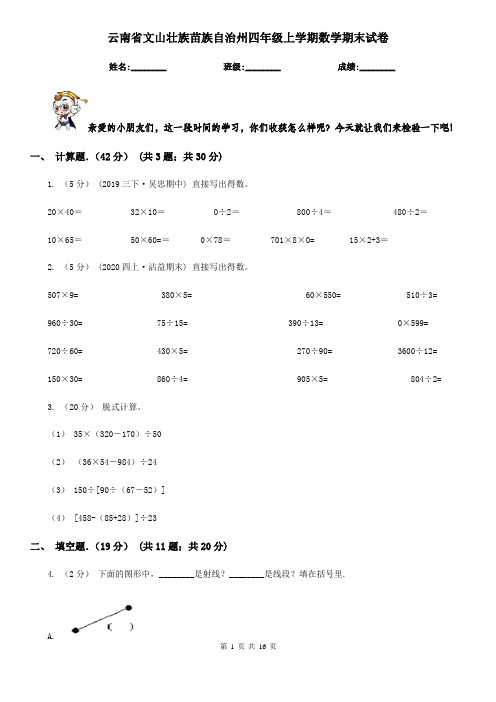 云南省文山壮族苗族自治州四年级上学期数学期末试卷