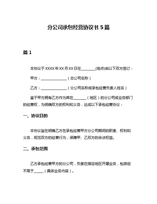 分公司承包经营协议书5篇