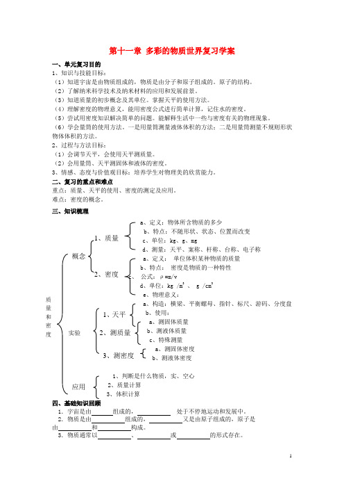 九年级物理 第十一章多彩的物质世界复习学案 人教新课标版