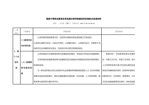 国家中等职业教育改革发展示范学校建设评估指标及备查材料