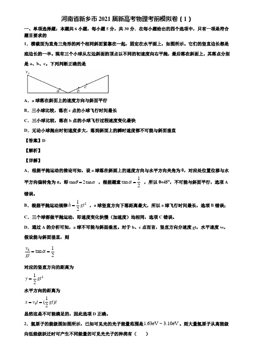 河南省新乡市2021届新高考物理考前模拟卷(1)含解析