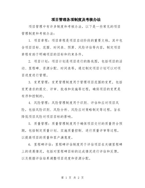 项目管理各项制度及考核办法