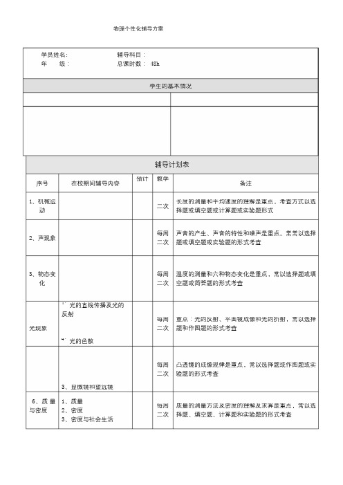 八年级物理一对一辅导计划