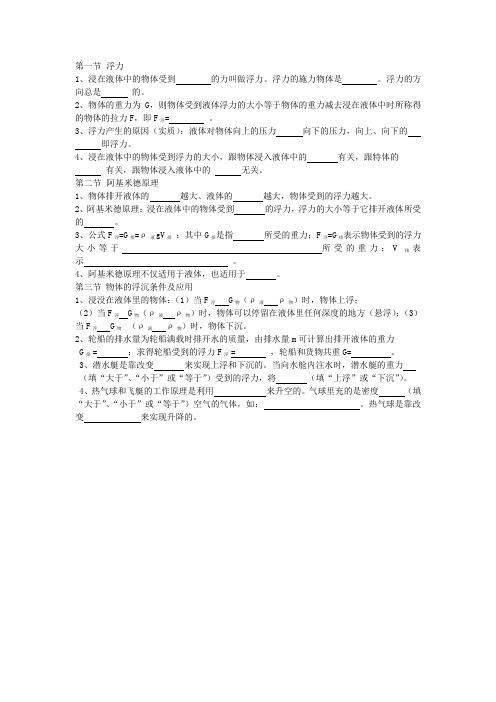 八年级物理下册 新教材 第十章 浮力 知识点