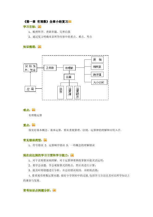 《第一章 有理数》全章小结复习