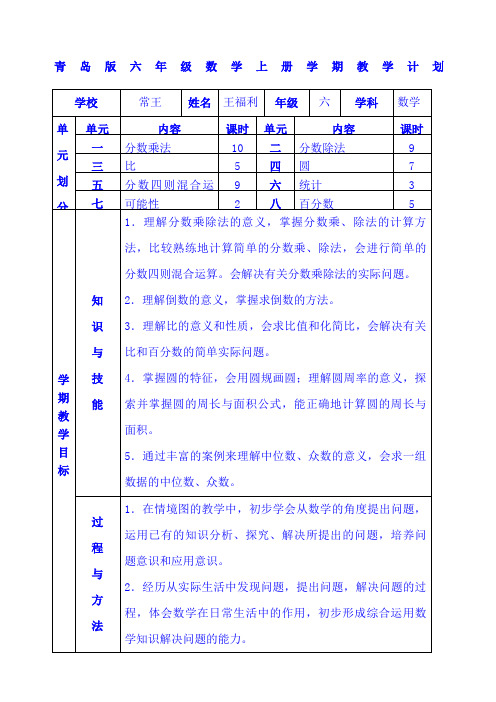 青岛版小学数学六年级上册全册教案