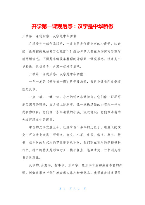 开学第一课观后感：汉字是中华骄傲