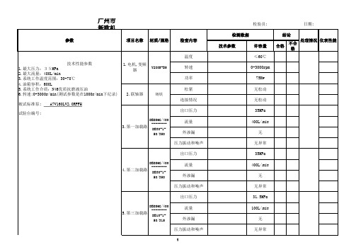 液压试验台出厂检验数据