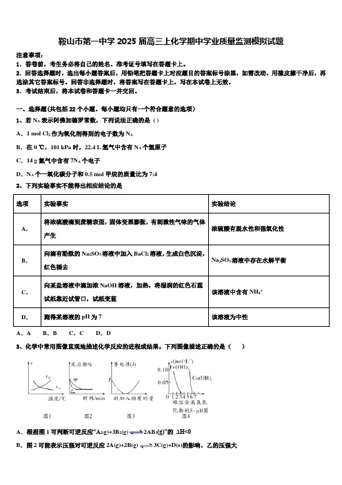 鞍山市第一中学2025届高三上化学期中学业质量监测模拟试题含解析