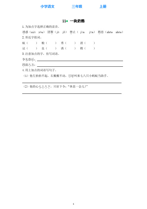 部编版语文三年级上册11一块奶酪 同步练习课时练(全册附答案)