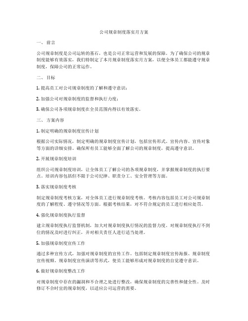 公司规章制度落实月方案