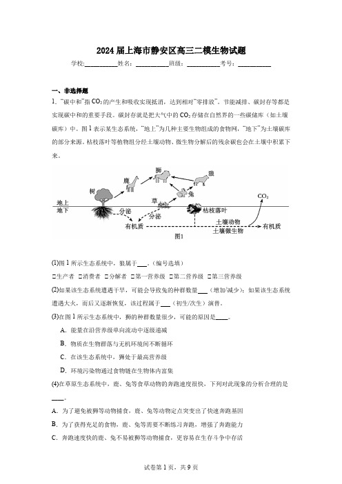 2024届上海市静安区高三二模生物试题