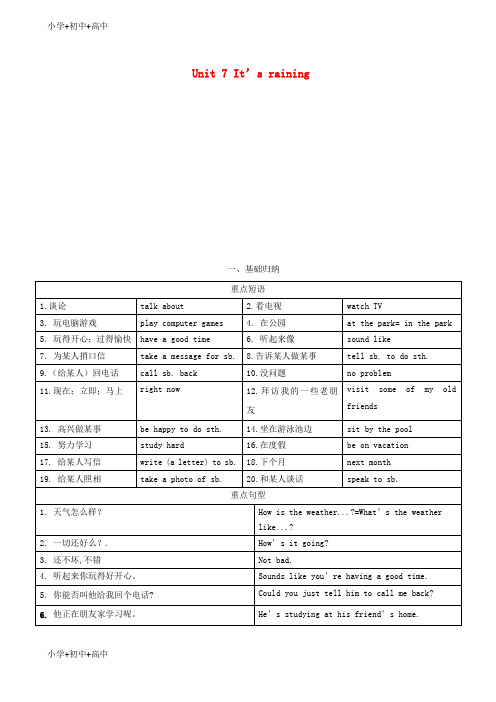 七年级英语下册Unit7It’sraining短语语法知识点汇总新版人教新目标版