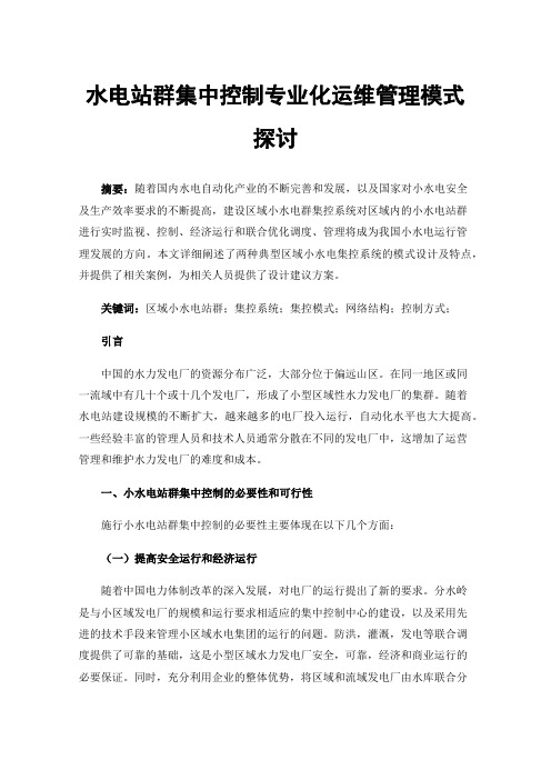 水电站群集中控制专业化运维管理模式探讨