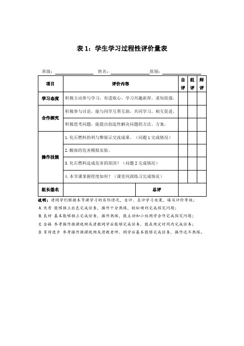 学生学习过程性评价量表