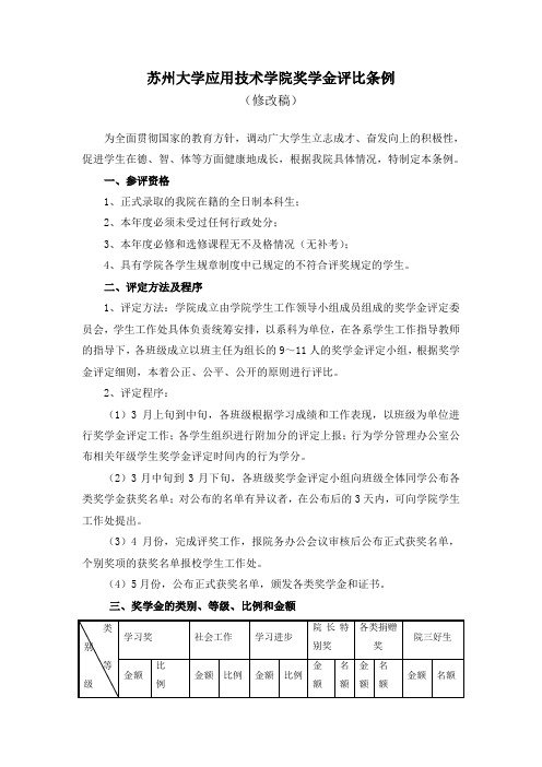 苏州大学应用技术学院奖学金评比条例