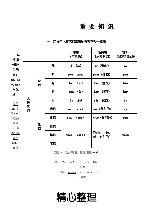 英语中人称代词主格所有格宾格一览表格模板 (2)