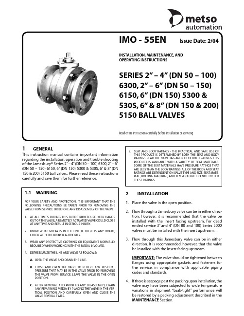 Jamesbury Series 2” – 4” (DN 50 – 100) 6300, 2” – 