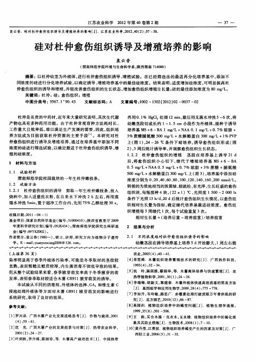 硅对杜仲愈伤组织诱导及增殖培养的影响