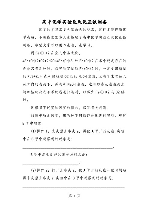 高中化学实验氢氧化亚铁制备-最新学习文档