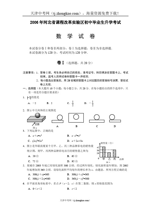 2006年河北省中考数学试题及参考答案