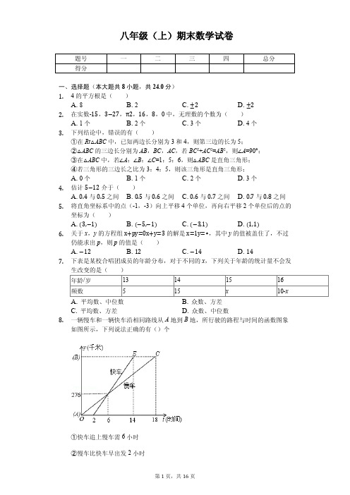 山东省青岛市局属四校八年级(上)期末数学试卷