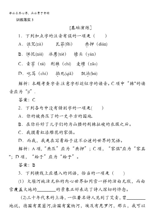 2017-2018学年高中新课标语文一训练落实第3课 大堰河——我的保姆含解析