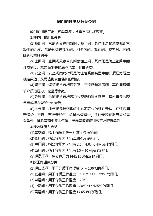 阀门的种类及分类介绍