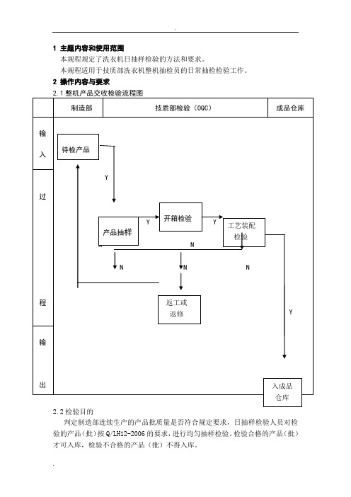 洗衣机日抽样检验(OQC)操作规程