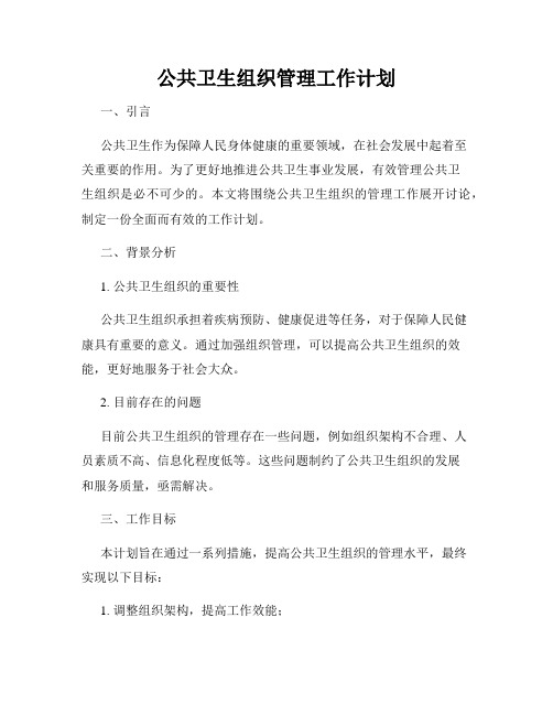 公共卫生组织管理工作计划