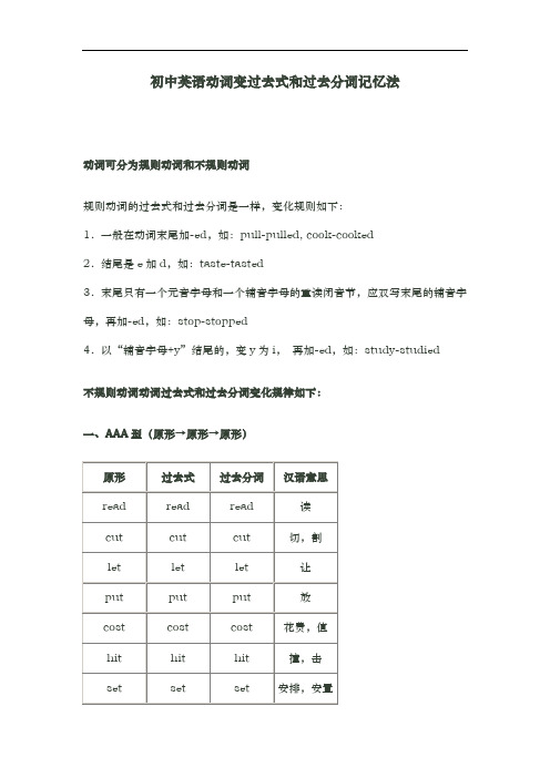 初中英语动词变过去式和过去分词记忆法