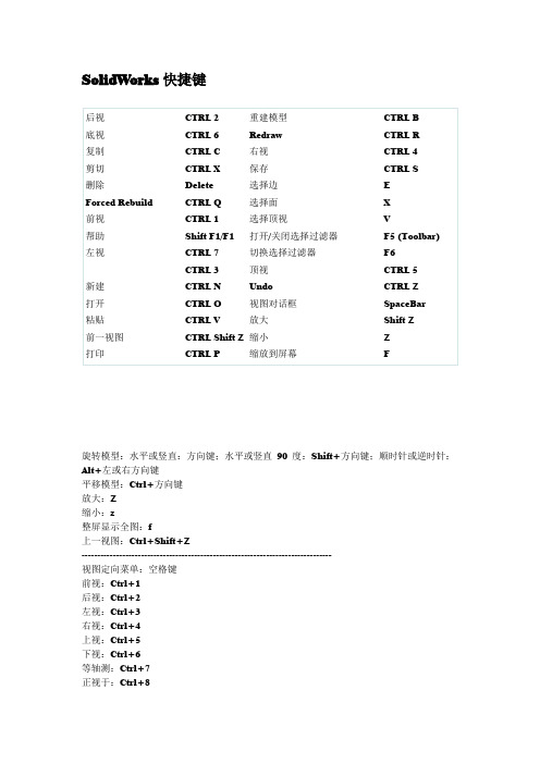 SolidWorks快捷键