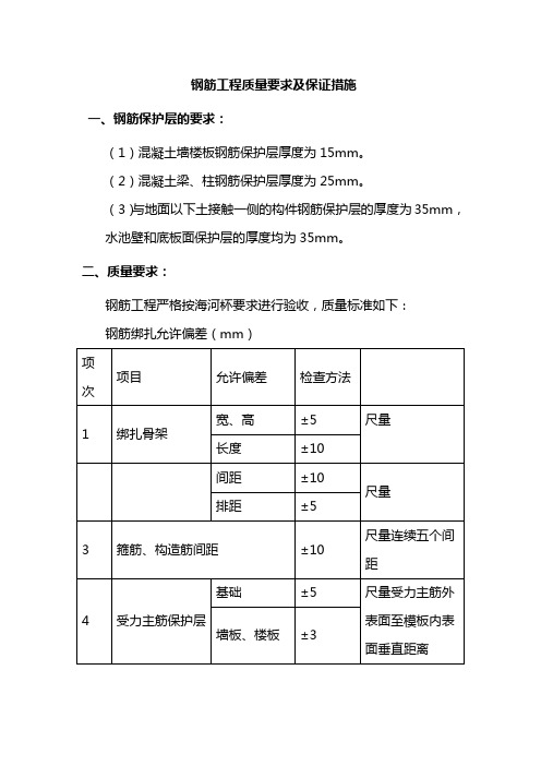 钢筋工程质量要求及保证措施