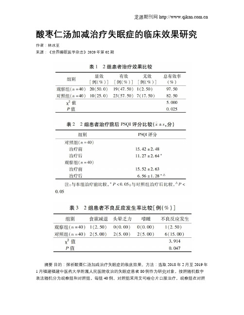 酸枣仁汤加减治疗失眠症的临床效果研究