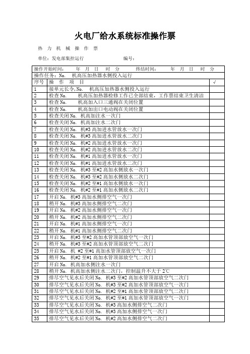 火电厂给水系统标准操作票