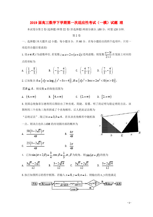 湖南省长沙市长郡中学2019届高三数学下学期第一次适应性考试(一模)试题理(含参考答案)