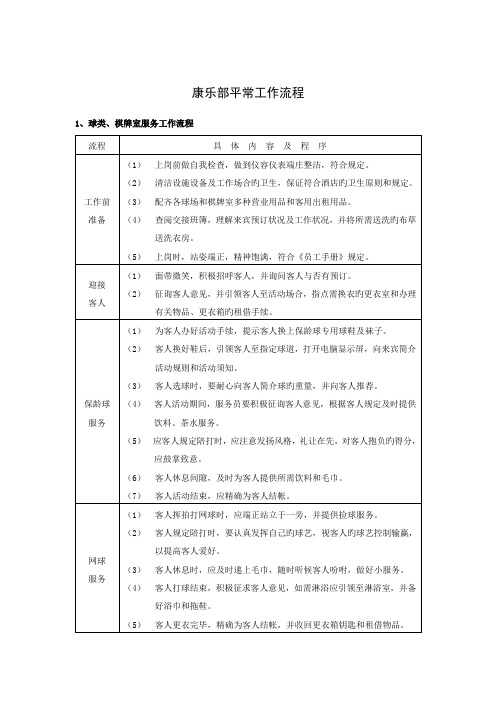 康乐部日常工作流程