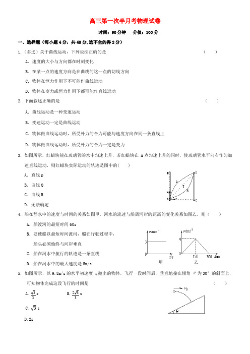 辽宁省丹东宽甸中学高三物理第一次半月考试卷(无答案)