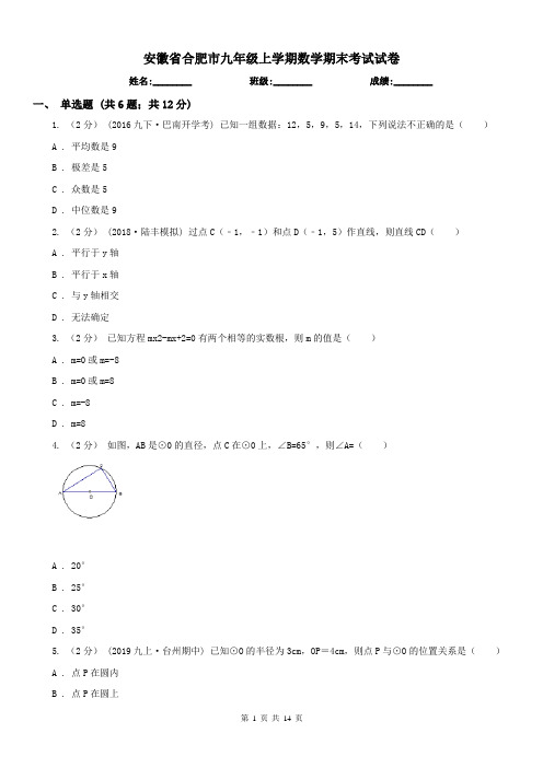 安徽省合肥市九年级上学期数学期末考试试卷