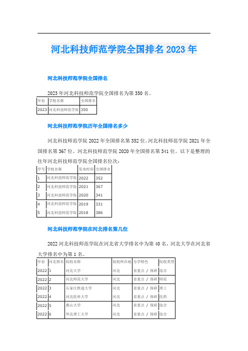 河北科技师范学院全国排名2023年