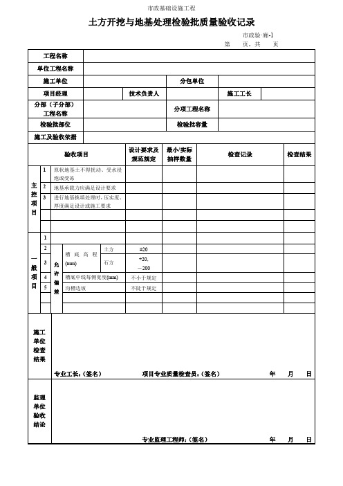 土方开挖与地基处理检验批质量验收记录