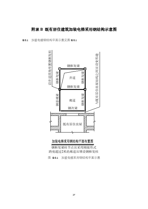 既有居住建筑常见户型加装电梯、加装电梯采用钢结构、钢结构与既有居住建筑连接节点示意图