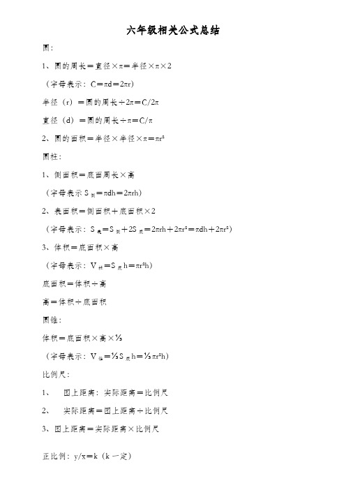 2019年六年级数学下册常用公式(最新最全)