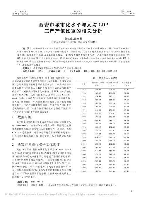 西安市城市化水平与人均GDP三产产值比重的相关分析