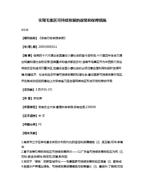 实现毛集区可持续发展的政策和保障措施