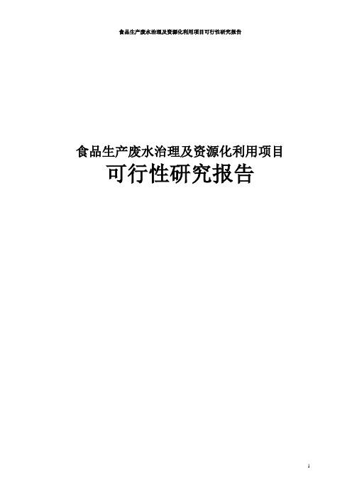 食品生产废水治理及资源化利用项目可行性研究报告