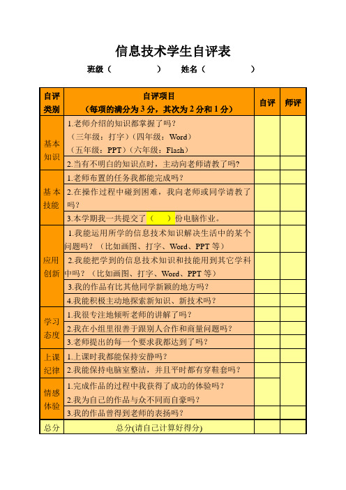 原创信息技术学生自评表